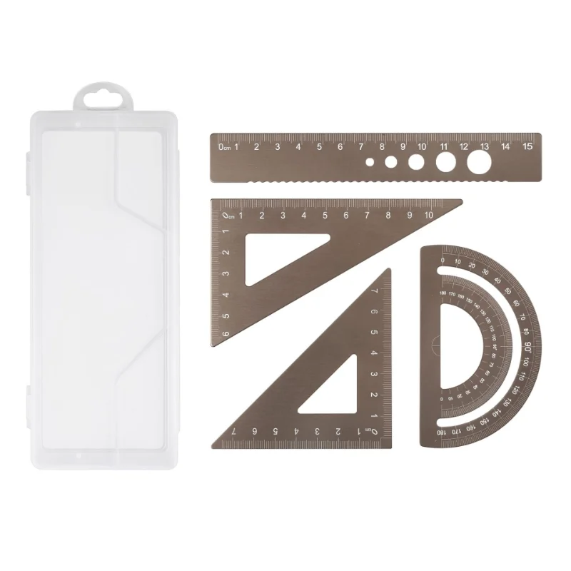 4pcs/set Aluminium Ruler Set Metal Geometry Maths Drawing Compass Stationery Rulers Mathematical for School