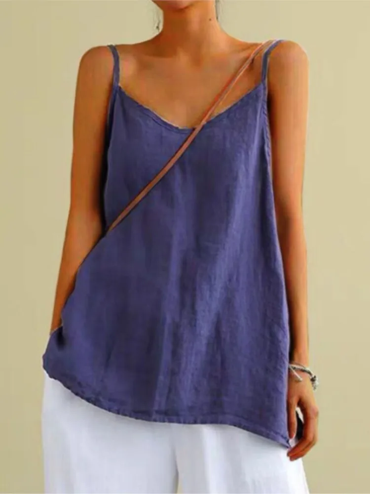 

2025 Lady Trend Basic Camisole Vest Loose Thin Solid V-neck T-shirt Sleeveless Vintage Casual Holiday Women Clothing Simple Top