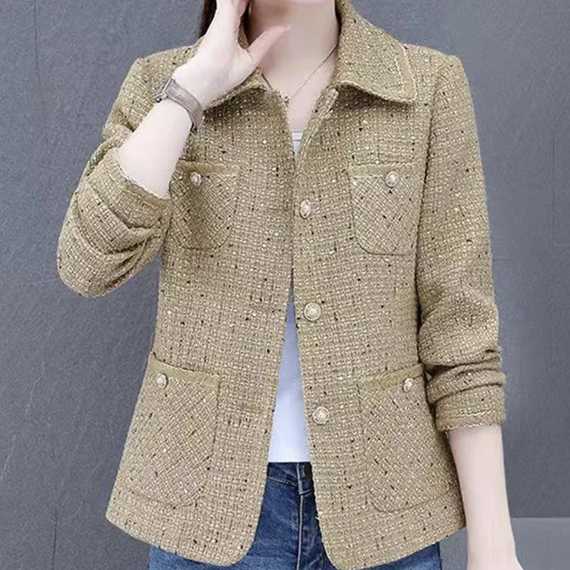 Fashion Short Small Fragrance Style Jacket Women High End Spring Autumn Women Suit Coat Elegant Mother Clothes Lapel Outwear 6XL