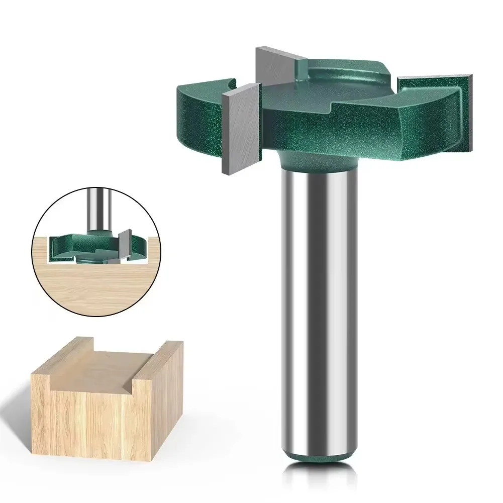 

12mm 1/2in Shank T-Shaped Router Bit Bottom-Cleaning Slotted, Three-Edged Slotted Knife Woodworking Milling Cutter Alloy Mill