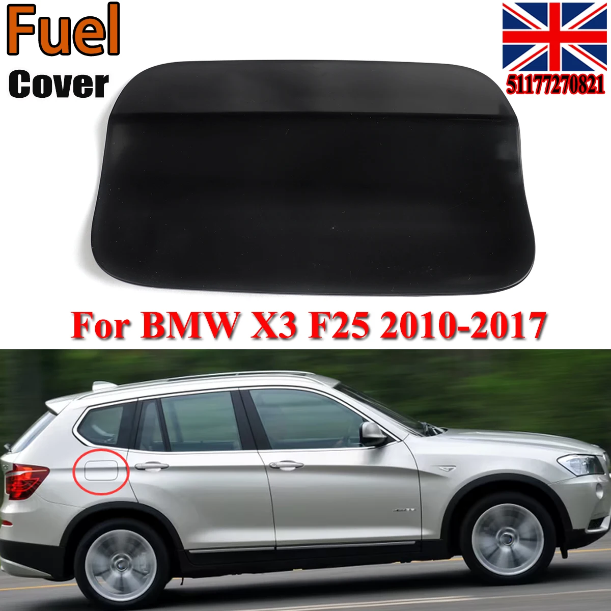 For F25 X3 2011 2012 2013 2014 2015 2016 2017 Tank Cover parts 51177270821 Rear Fuel Gas Tank Flap Lid Cover Cap Unpainted