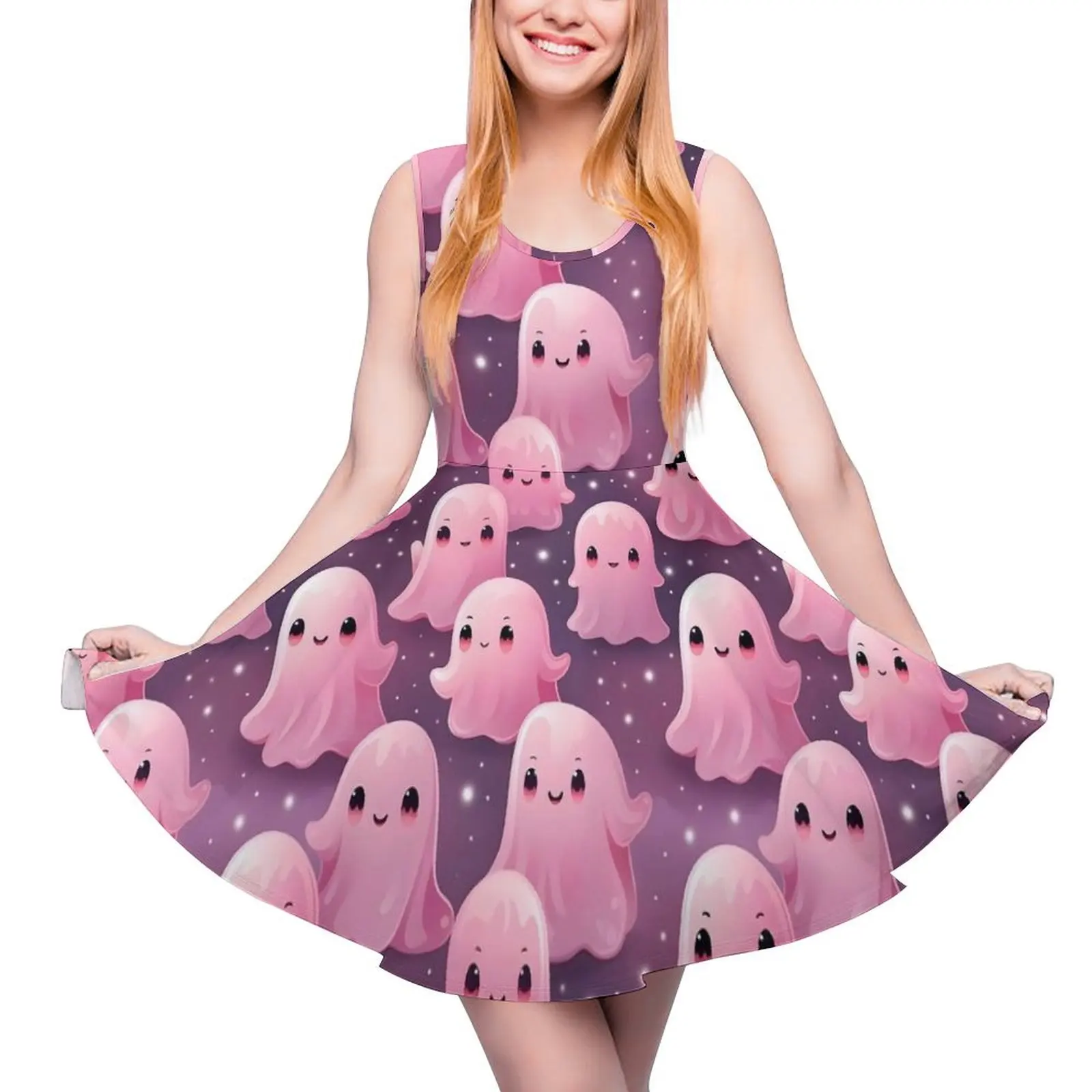 

Kawaii Pink Ghost Dress Sleeveless Cute Halloween Aesthetic Dresses Summer Woman Oversized Kawaii Design Skate Dress