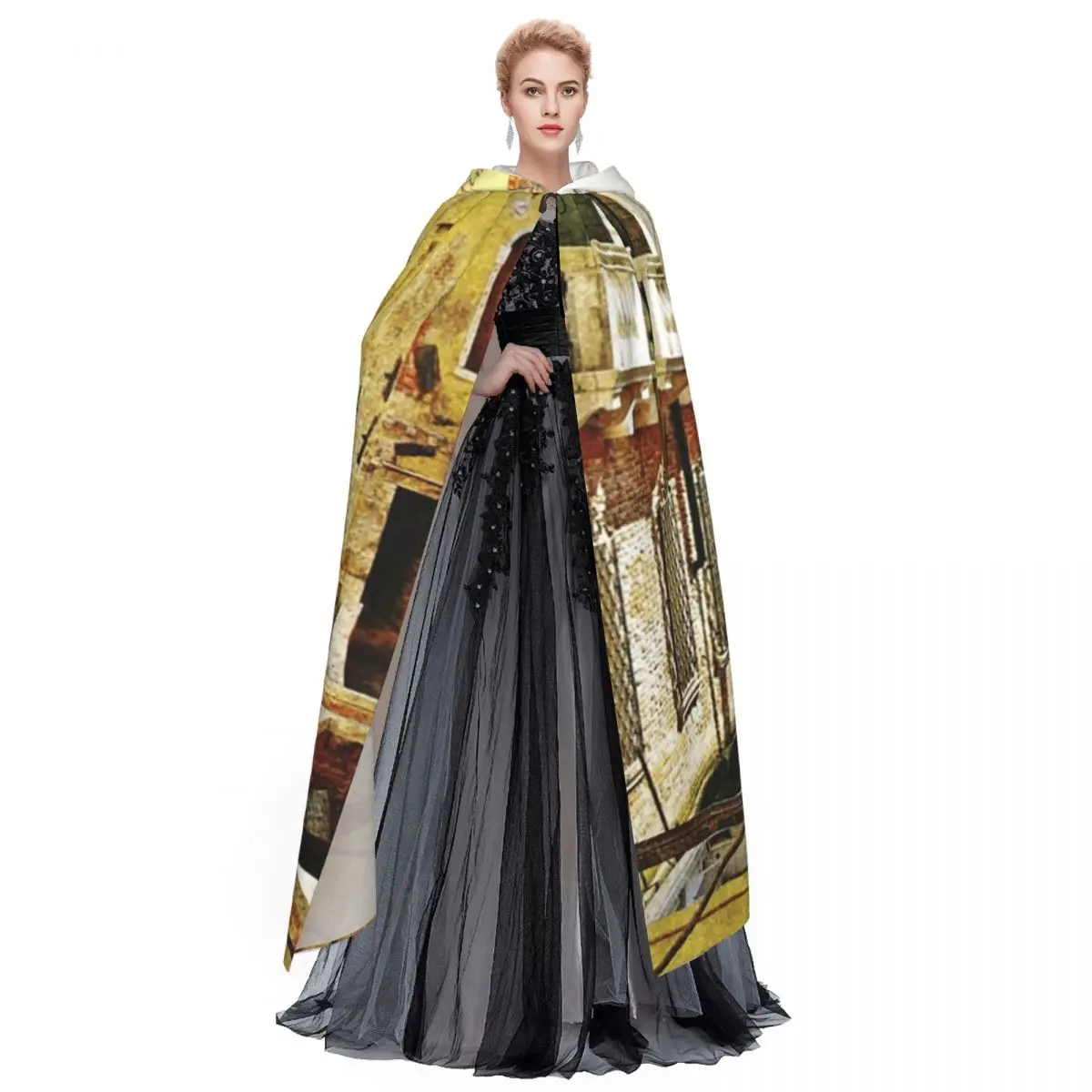 Capa longa com capuz estilo pintura veneza romântica, fantasia medieval de bruxa, capa cosplay, casaco de halloween adulto unissex