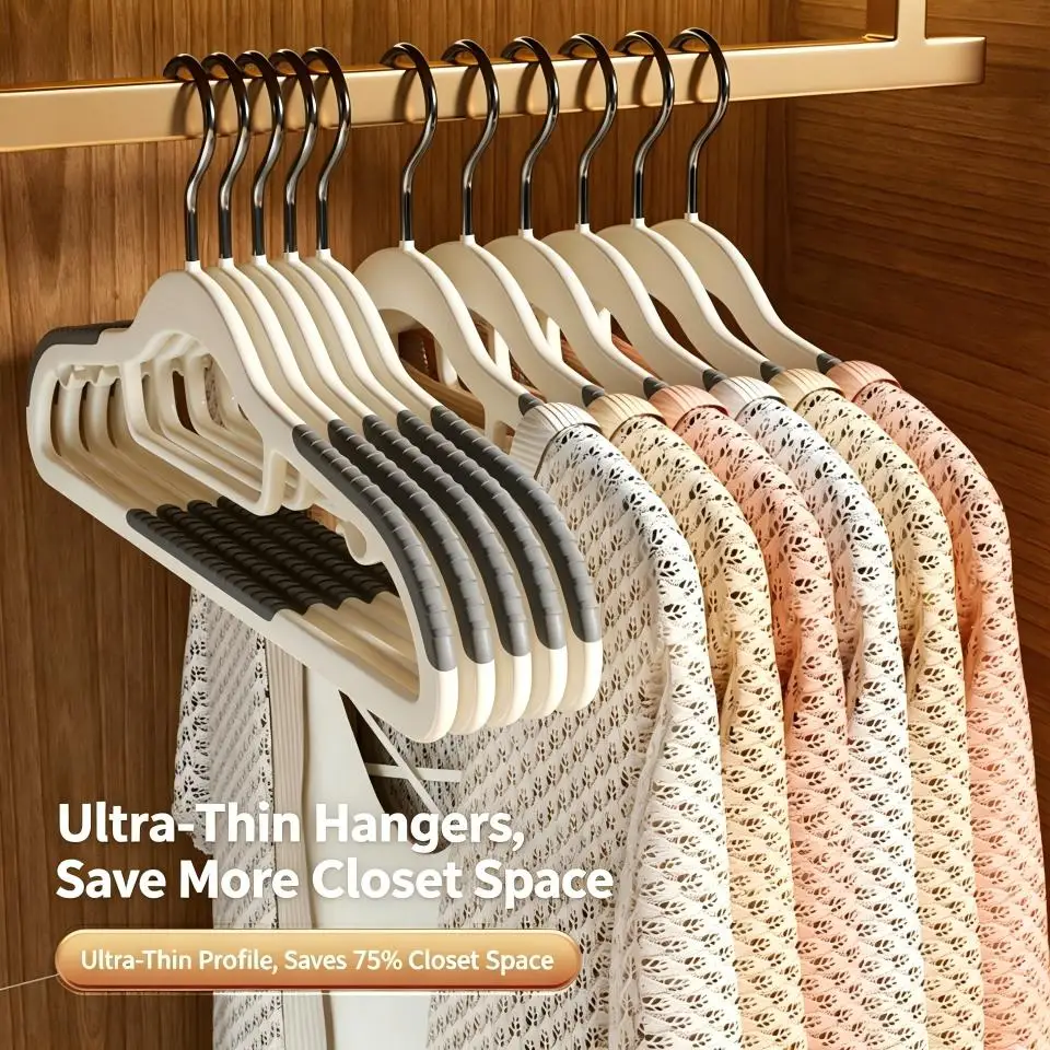 10Pcs Set of Non-slip Anti-shoulder Mark Hangers 360 Rotatable Hook Durable Space Saving Wardrobe Clothes Organizer