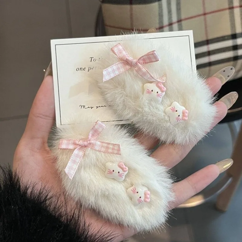 

2025 New Cat Star Hair Clips with Furry Oval Shape Cute Cartoon Side Bangs Claw Clips for Women Kawaii Spring Accessories