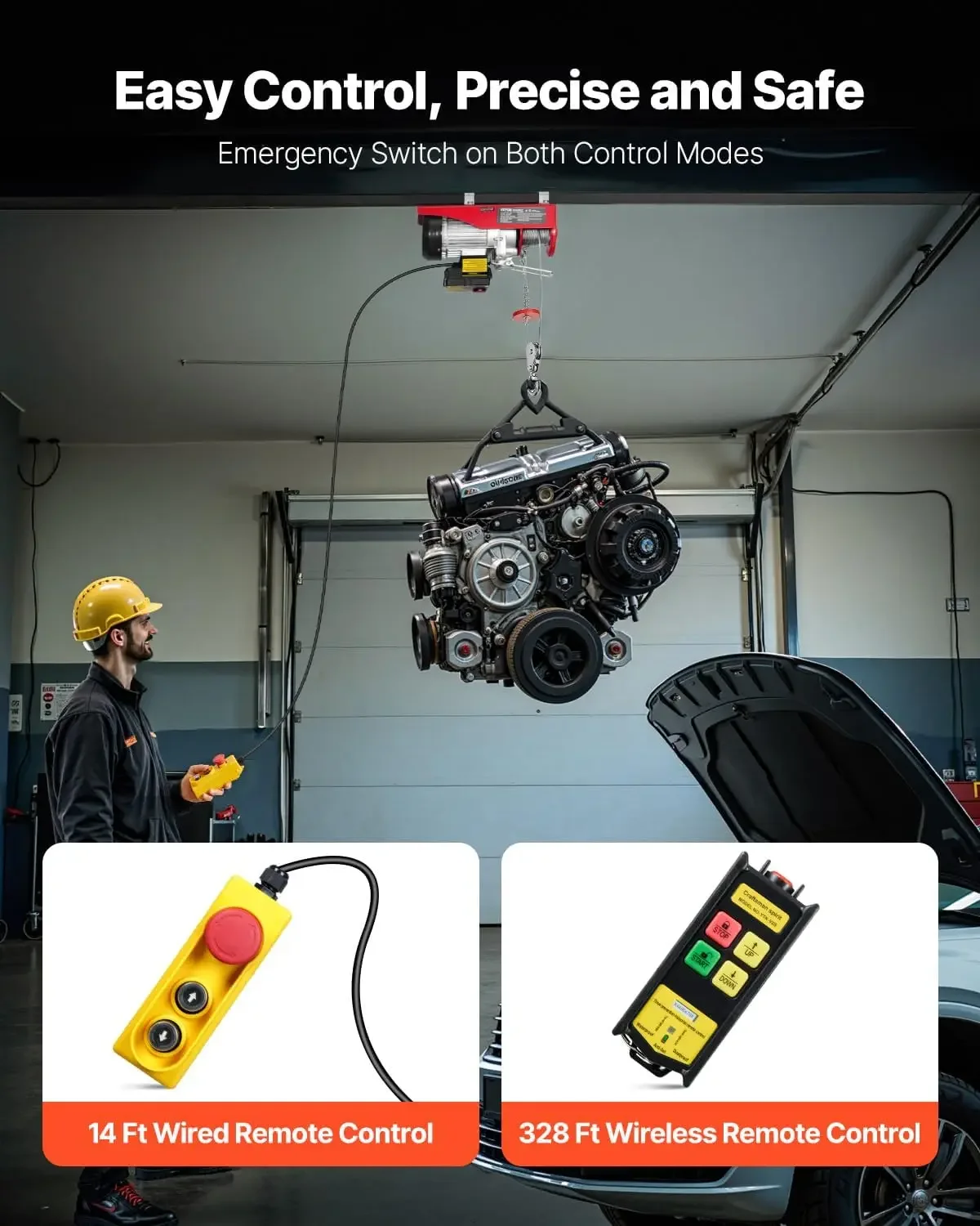 VEVOR Electric Hoist, 1320 lbs 120V Electric Winch with 328 ft Wireless & 14 ft Wired Remote Control, 40 ft Single Cable Lifting