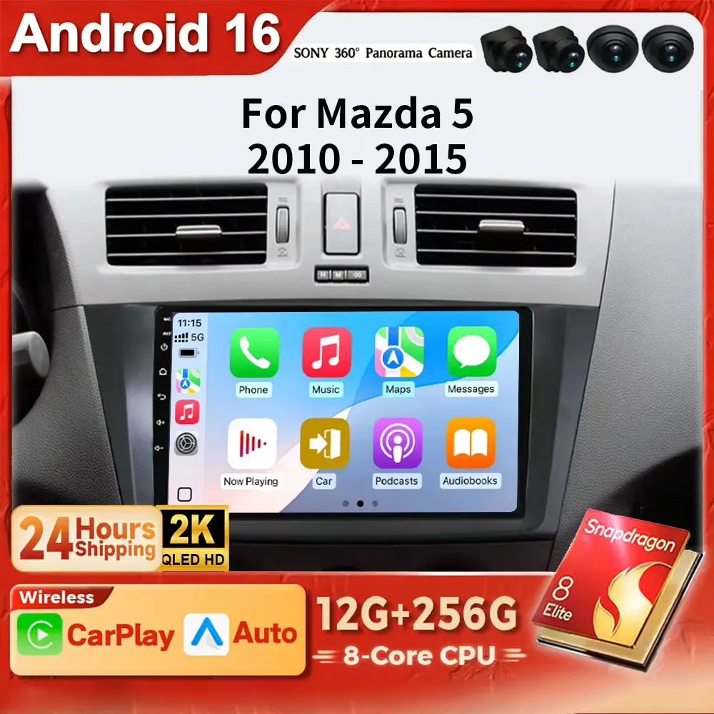 Android 16 2K QLED Car Radio Stereo For Mazda 5 CW 2010 2011 2012 2013 2014 2015 Multimedia Video Player Auto Audio Stereo 4G BT