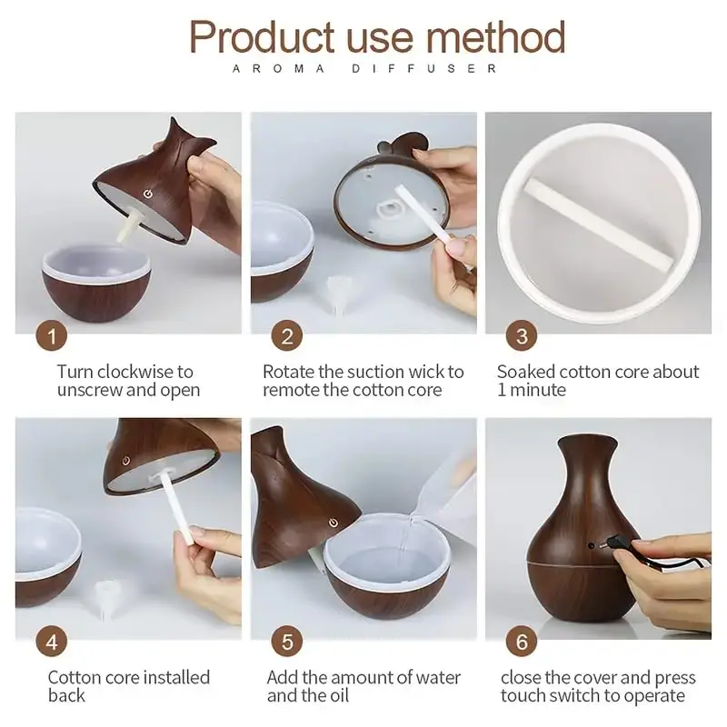 Mini Aromatherapy Humidifier Relaxing Cool Mist with Color Changing LEDs Night Light for Bedroom Travel and Car Aroma Diffuser