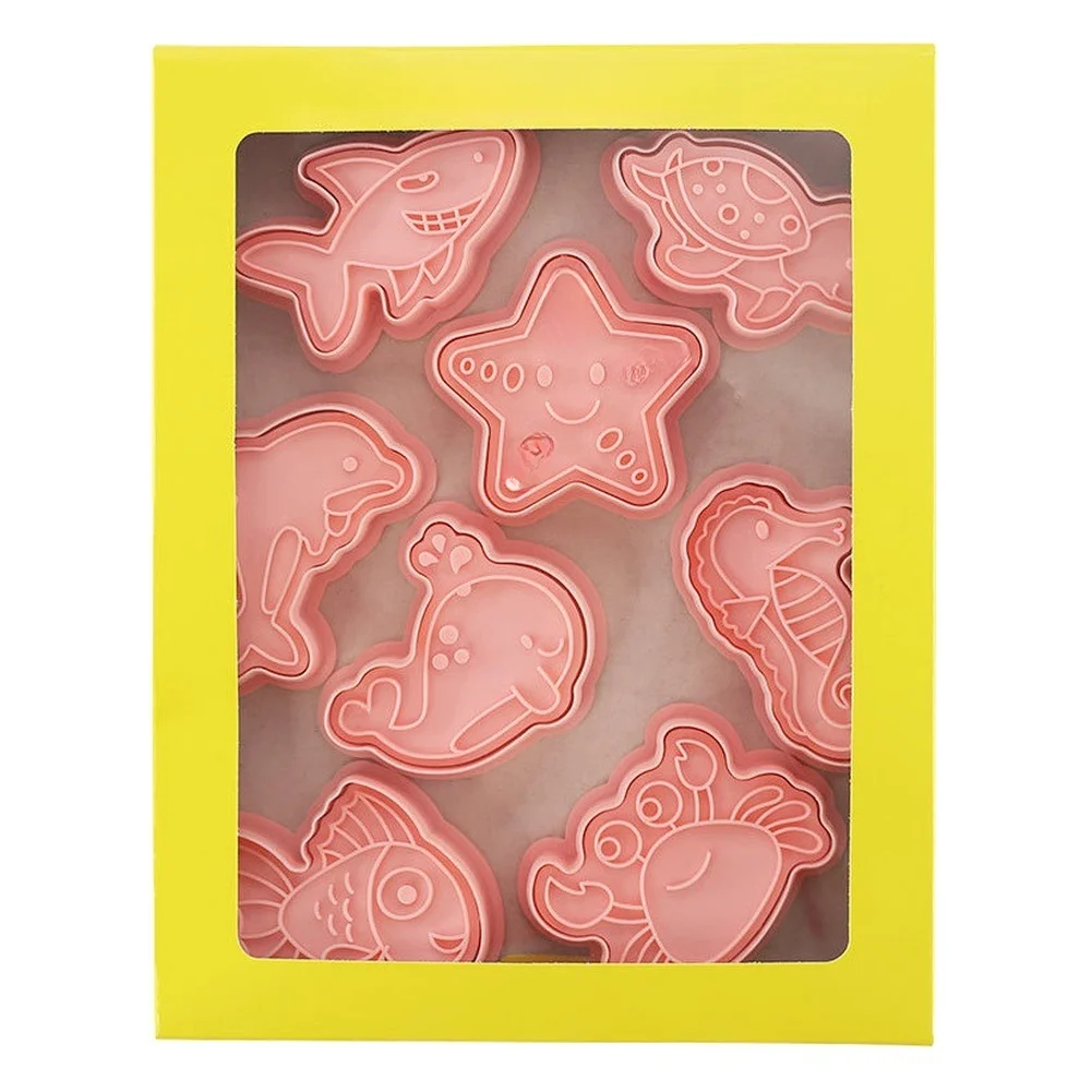 PP Marine Animal Cookie Cutters 8 Piece Set Pink Color for Cookies Fondant Sugar Paste and Chocolate Decorating