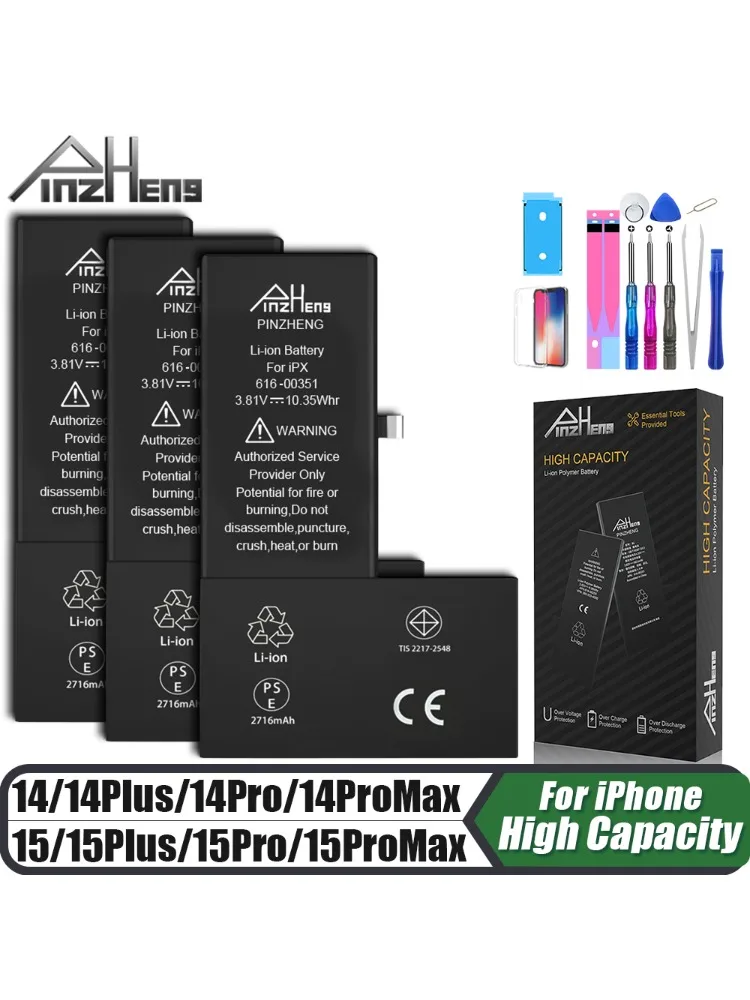 PINZHENG Real Hoge Capaciteit Batterij Voor iPhone 14 15 14 Pro 15 Pro 14 Pro Max 15 Pro Max 14 Plus 15 Plus Vervangende Batterijen - afbeelding 2