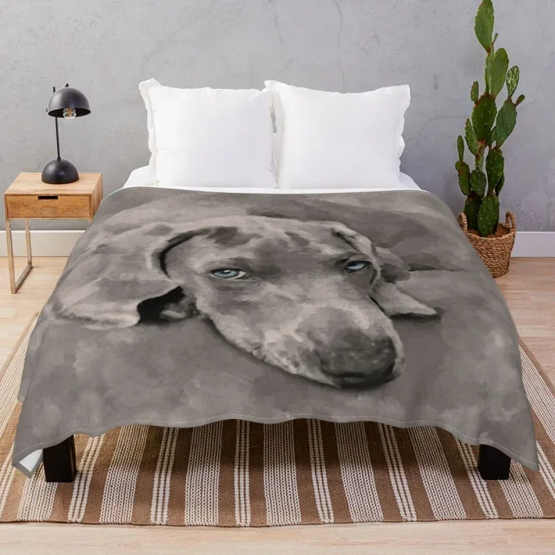 Weimaraner Dog Mixed Media Blankets Flannel Textile Decor Portable Unisex Thi Throw Blanket for Bed Home Cou Camp Office