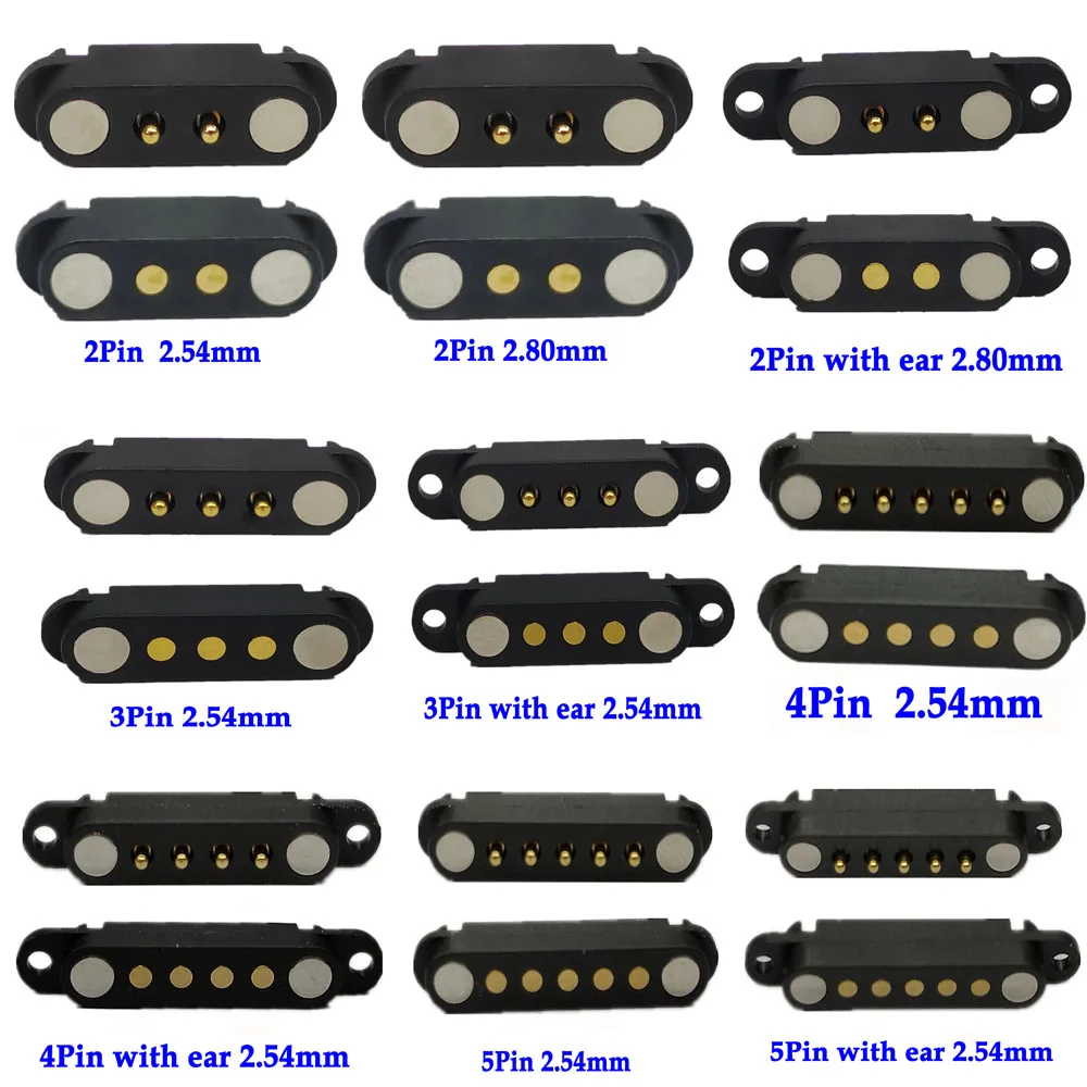1Pair 2Pin With Ears Waterproof Spacing 2.54mm Magnetic Pogo Pin Connector Pogopin Male Female Spring Loaded DC Power Socket