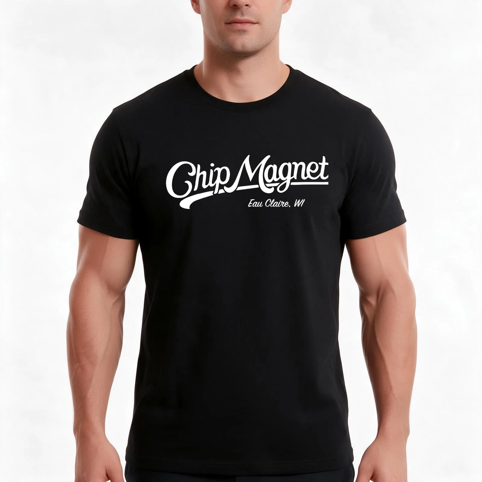 Chip Magnet White T-Shirt, Summer Casual Cotton Tee, Oversized Streetwear Tops, Vintage Graphic Print, Loose Fit Short Sleeve