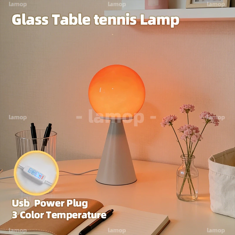 Perfect‑Sphere Glass Table Lamp Sweet‑Childlike Soft Diffused Light Desktop Table Lamp for American‑College‑Style Study Desk Kid