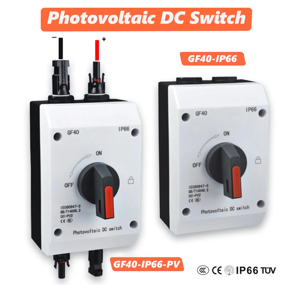 Solar Photovoltaic Isolator DC Switch PV Disconnect ON OFF 1000V 1200V 32 G40 Rotating Handle IP66 Waterproof