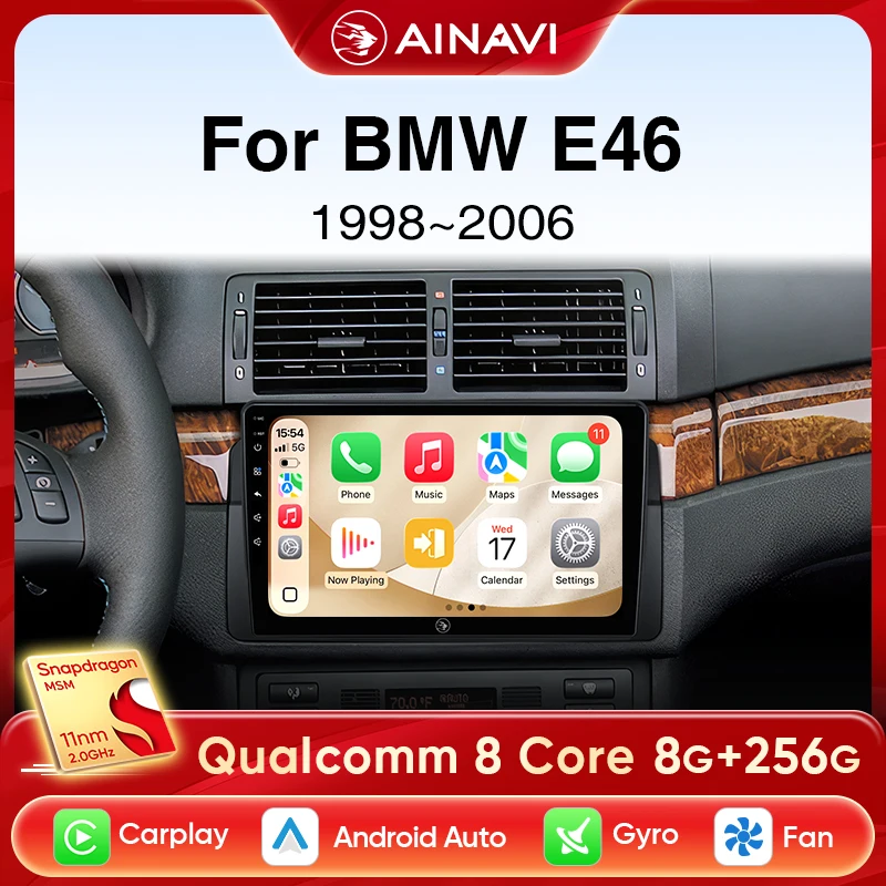 AinaviรถวิทยุสําหรับBMW E46 M3 318 320 325 330 335 Wireless CarPlay Android Auto 4Gเครื่องเล่นมัลติมีเดียรถยนต์GPS 2 Din Autoradio