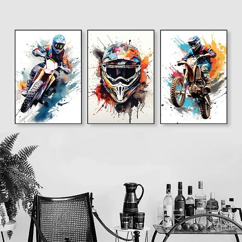 Watercolour Dirt Bike Motocross Posters Prints Canvas Painting Motorcycle Motorbike Wall Picture for Room Home Decor Biker Gi