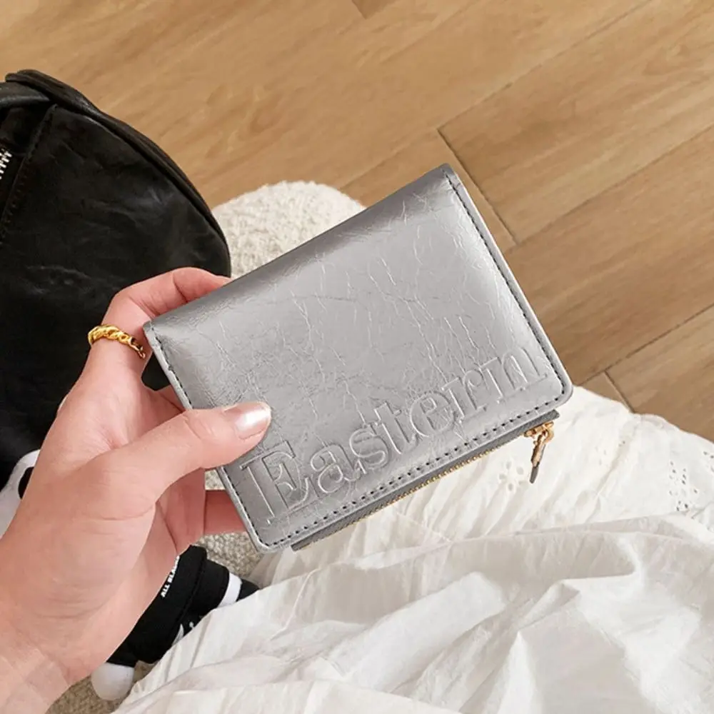 

Korean Style Bifold Short Wallet Ultra Thin Short Clutch PU Leather Card Holder Multi-function Purse Folding Card Bag Women