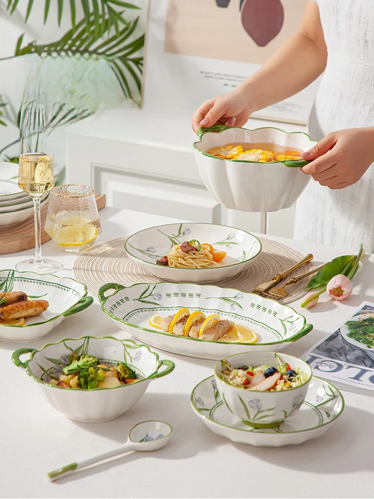 

Китайская миска для супа с двойным ухом Sle Cerc, миска для риса, набор столовой посуды, креативная миска для домашнего использования, тарелка Diwaer Se, растительное цветочное...