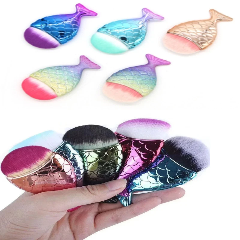 

Кисть для ногтей в форме рыбьего хвоста, косметические кисти «рыбий хвост», мягкая чистящая пудра для ухода за ногтями, маникюрный инструмент, кисти для ногтей