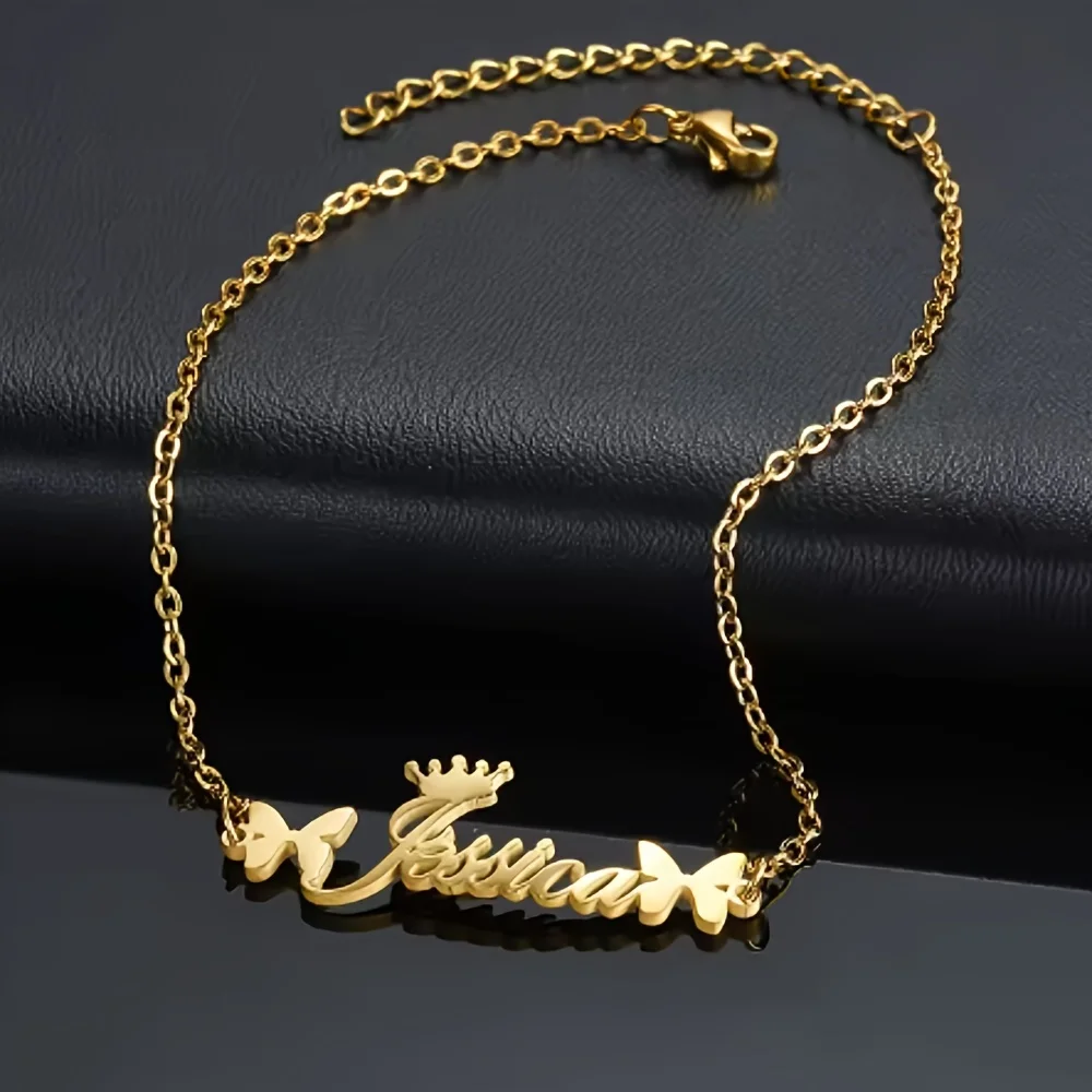Custom Heart Butterfly Name Bracelets For Women Men Gold Color Stainless Steel Personalized Bracelet Femme Jewelry  Wedding Gift