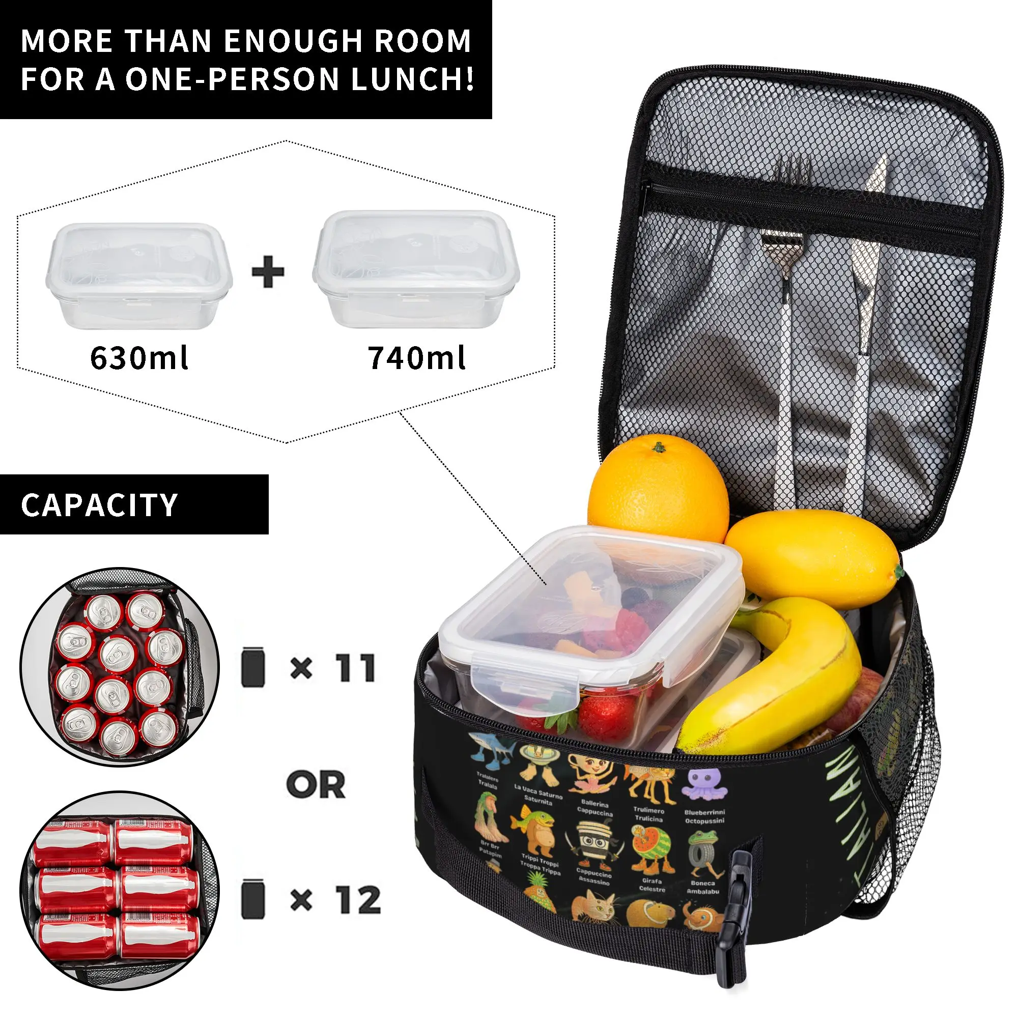 Types of Italian Brainrot Characters Tote Thermal Cooler Bag Funny Meme Lightweight Insulated Lunch Bags New Arrival Food Box
