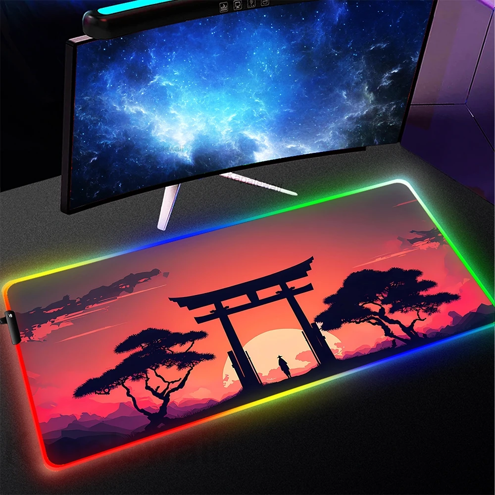 Mountain Serenity RGB Mouse Pad Gaming Mat Gamer Large Mousepad LED Luminous Game Desk Pads Non-slip Rubber Backlit Mouse Mat