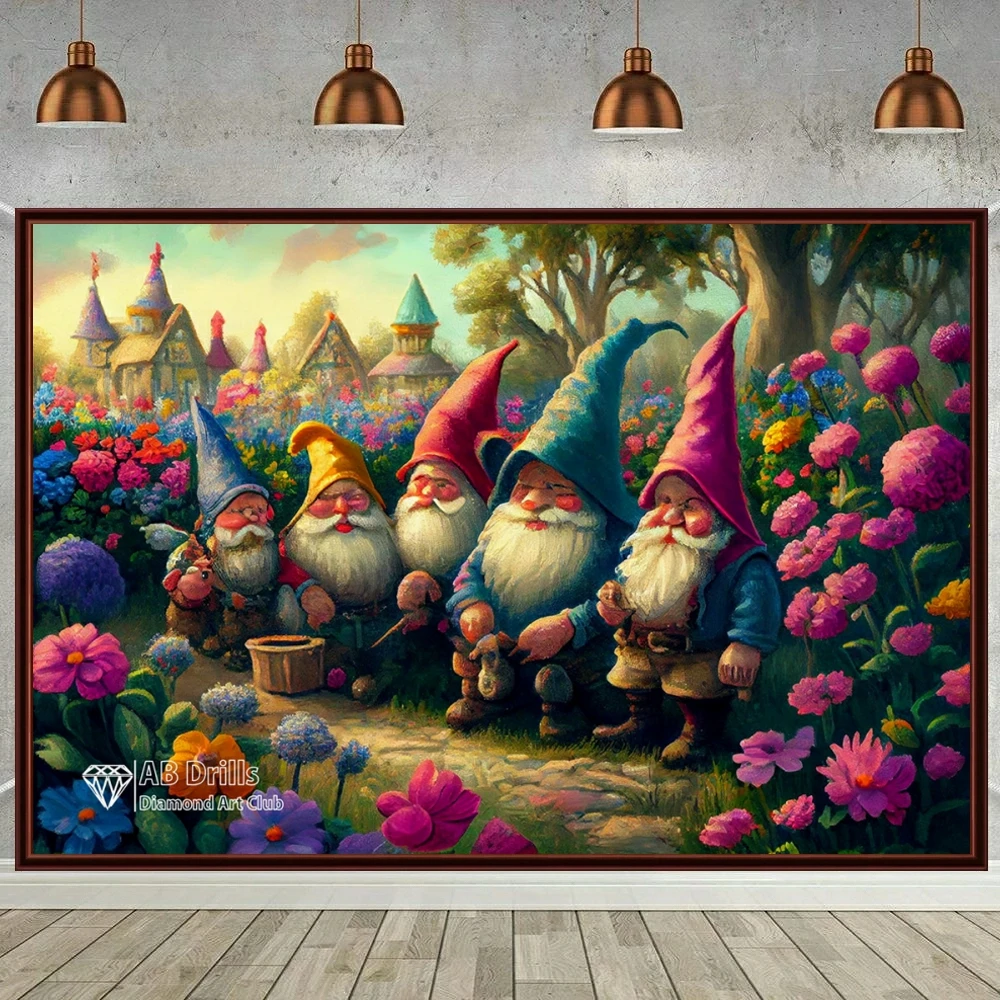 Vibrant garden gnome 5D DIY AB Diamond Painting Embroidery Fantasy Cartoon Art Cross Stitch Rhinestones Mosaic Home Decor Gift