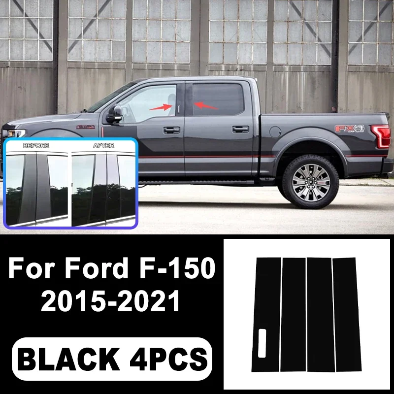 

For Ford F150 F-150 2015-2021 Piano Black B C Pillar Stickers, Easy Install PC Window Trim Anti-Scratch Exterior Styling Parts