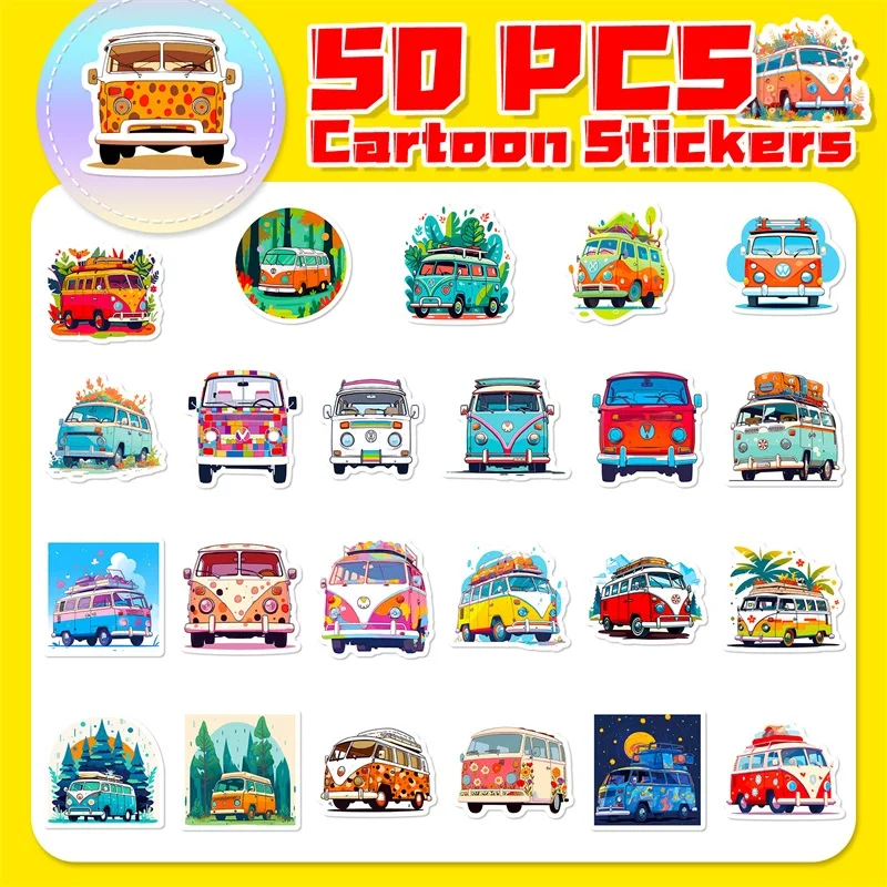 10/30/50PCS Cute Flower Bus PVC Sticker Aesthetic DIY Decoration Scrapbooking Stationery Hand Accounting School Supplies