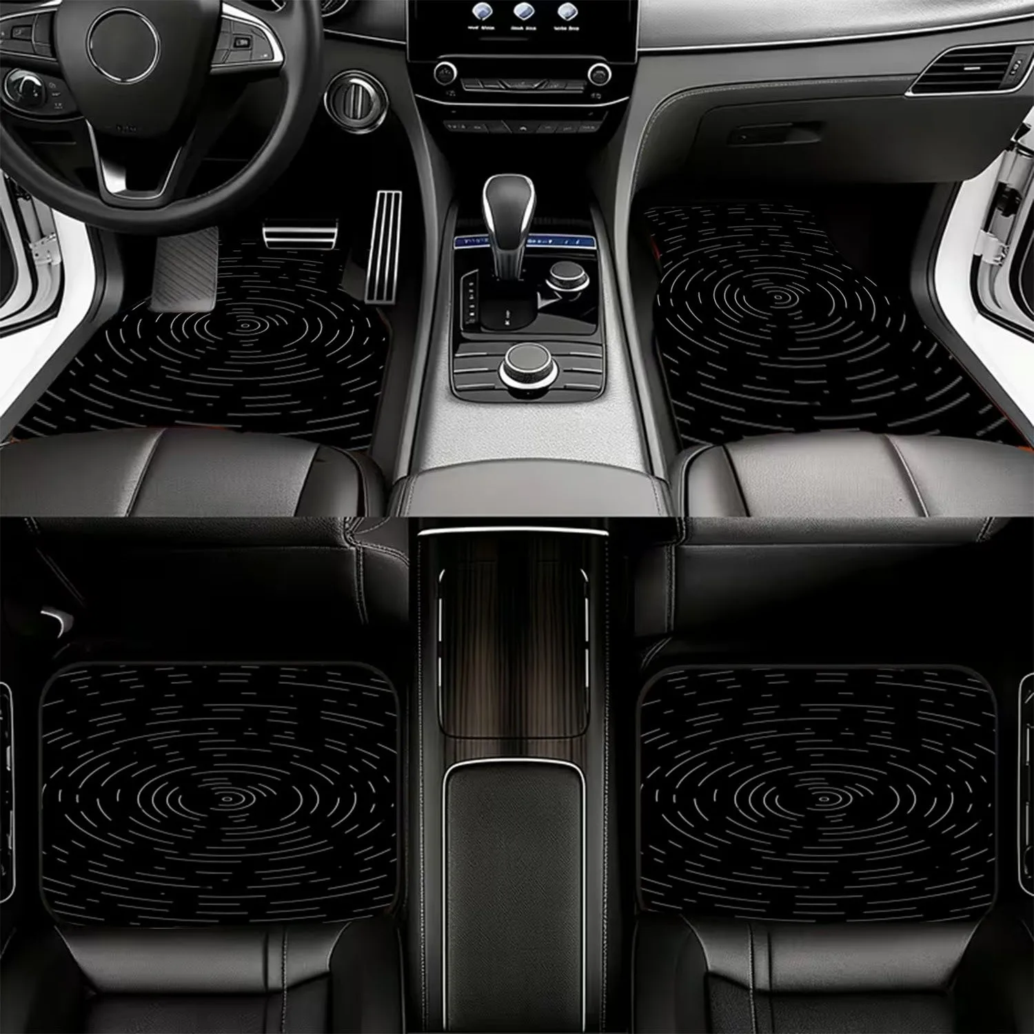 4pcs Car Floor Mats, Material, Abstract Spiral Pattern, Suitable For Car Interior Decoration, Durable & Easy To Clean