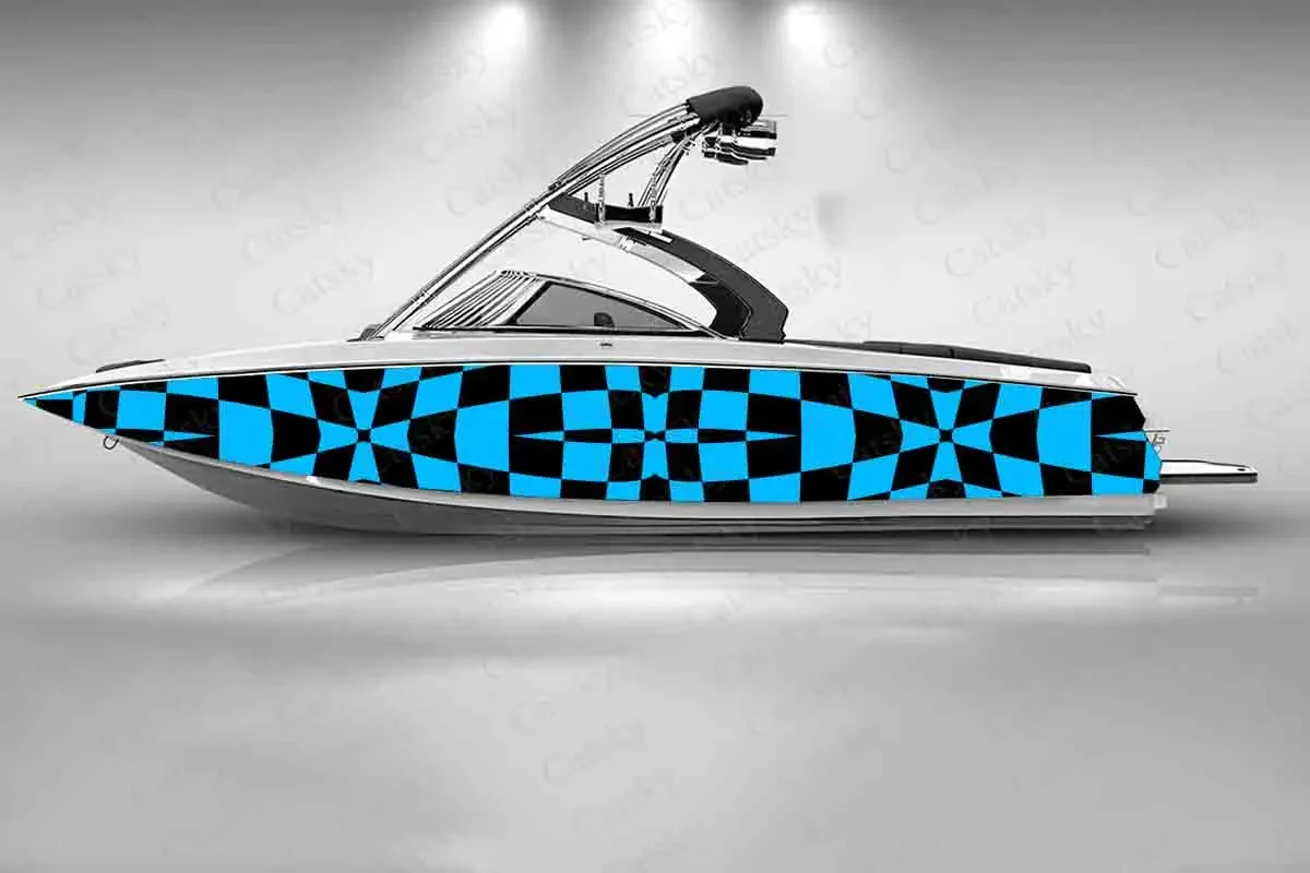 Yellow Geometry Stripes Graphic Boat Fashion Sticker Packaging Waterproof Custom Marine Ship Sticker Wrap Vinyl Decal Decoration