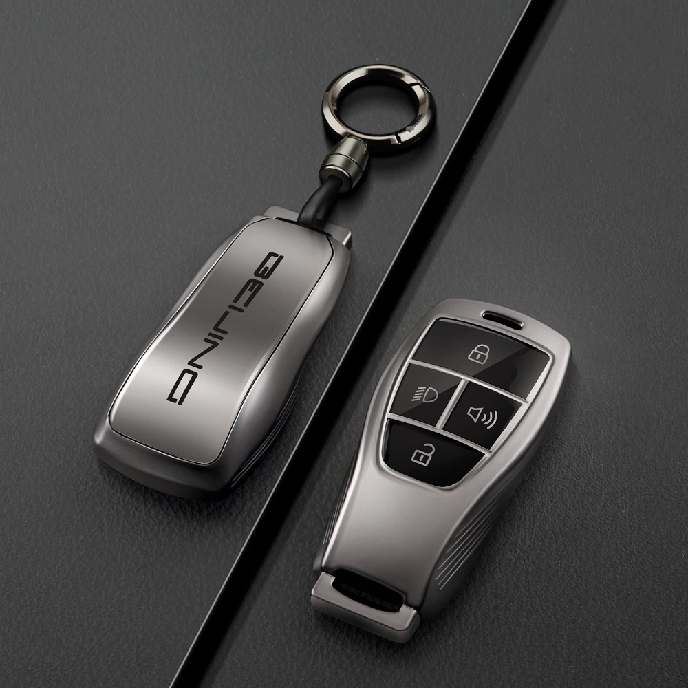 For BAIC BJ40 BJ30 BJ60 Mofang X7 TPU Key Cover Metal Keychain Ring 4-Button Smart Key Fob Protector