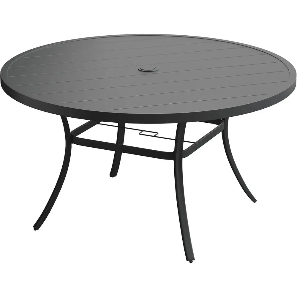 All-Weather Metal Outdoor Patio Table with Adjustable Umbrella Hole, Suitable for 8-10 People, Black