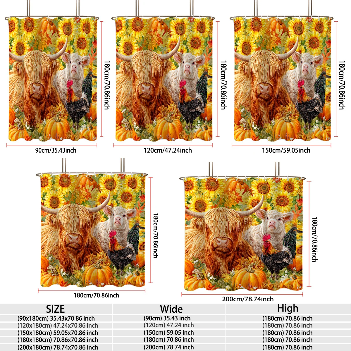 Harvest Season Highland Cattle Rooster Sunflower Pumpkin Pattern Bath curtain Cozy Plush Bedspread Portable Travel Blanket