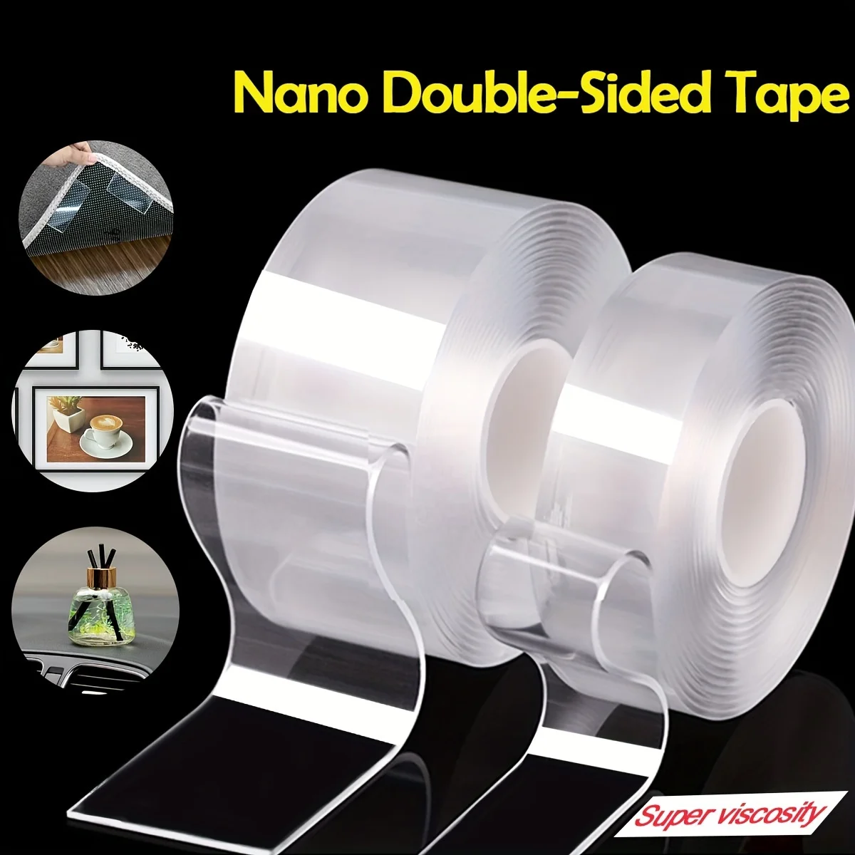 Nano Double-Sided Tape, Heavy Duty Adhesive, Removable & Reusable, Washable Clear Gel Tape for Fixing Power Strips & Home Decor