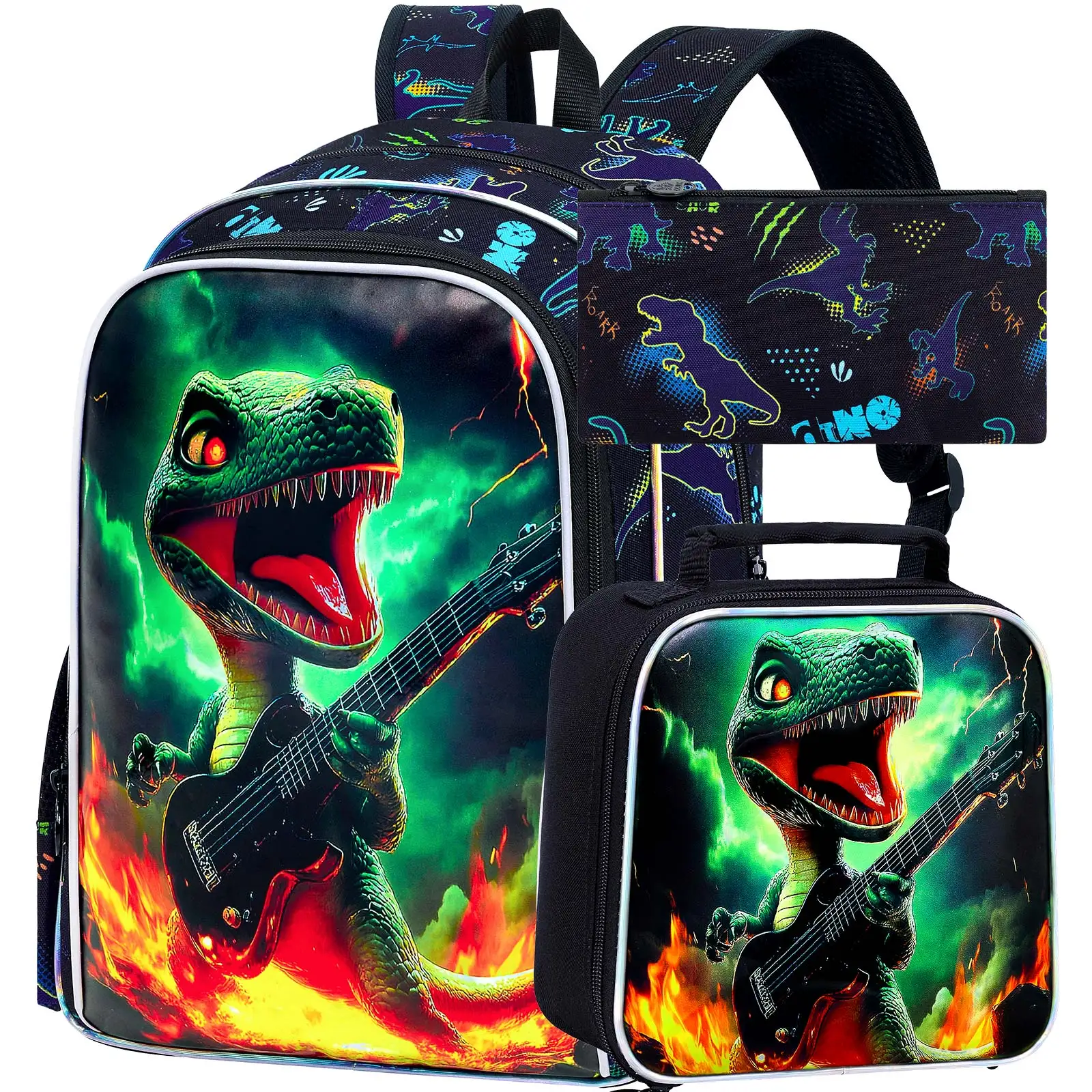 

Рюкзаки из 3 предметов для мальчиков, водонепроницаемая детская сумка для книг 16 дюймов для мальчиков, легкий рюкзак с коробкой для завтрака-Lizard