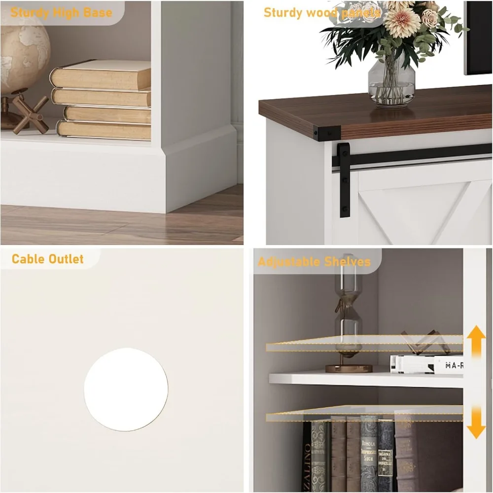 حامل تلفزيون مدفأة المزرعة لتلفزيون 70/75/80 بوصة، وخزائن تخزين مركزية ترفيهية 70 بوصة مع مدفأة كهربائية مقاس 36 بوصة و