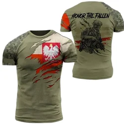 2024 Polish flag Camouflage Soldiers Army Quick dry loose comfortable new blazer printed 3D T-shirt round neck men short sleeves