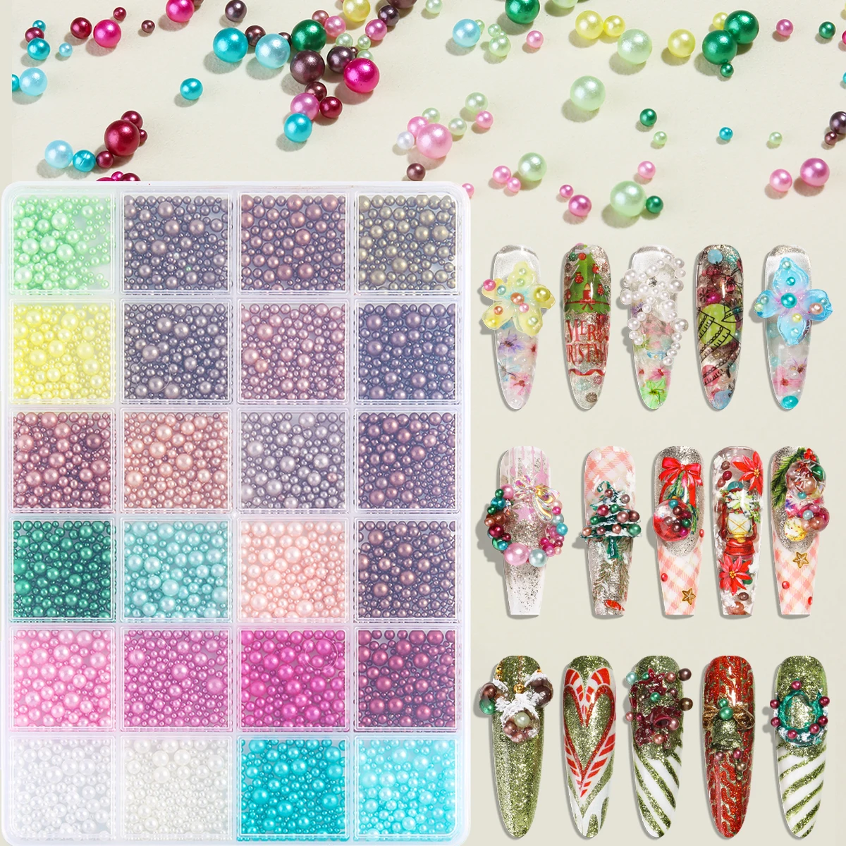 24 Colors Caviar Beads Nail Decorations Tiny Round Pearl Beads 3D Nail Art Charms DIY Manicure Accessories For Nail Salon