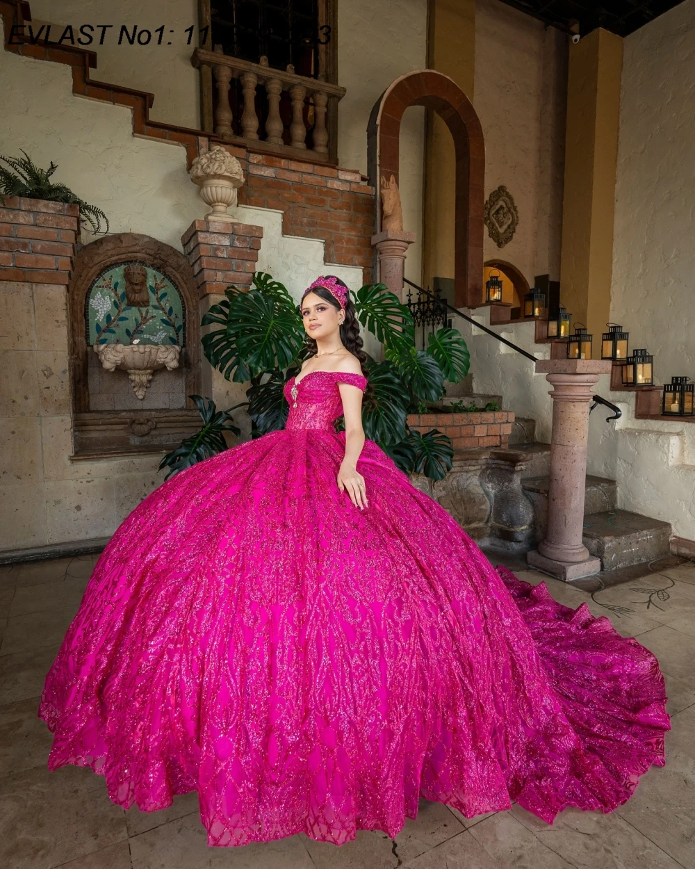 فستان Quinceanera أرجواني مكسيكي مخصص من EVLAST فستان حفلة لامع مزين بالخرز مشد حلو 16 فيستدو دي 15 أنوس E1Q132