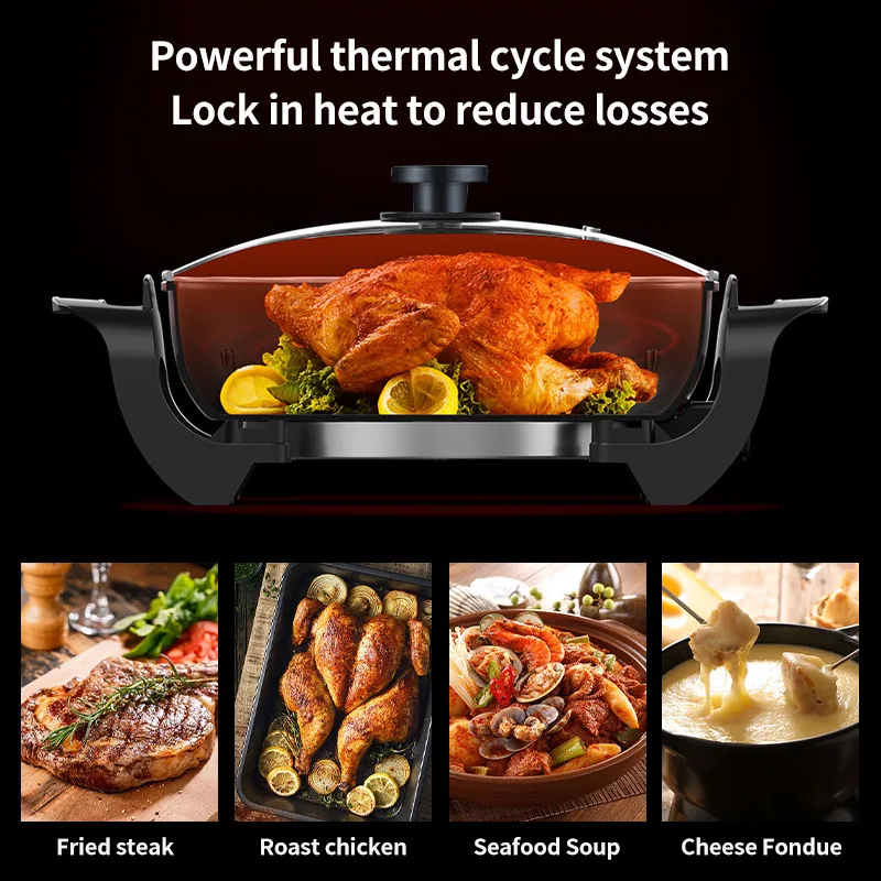 Household multi-functional electric hot pot cooking and frying in one square pot