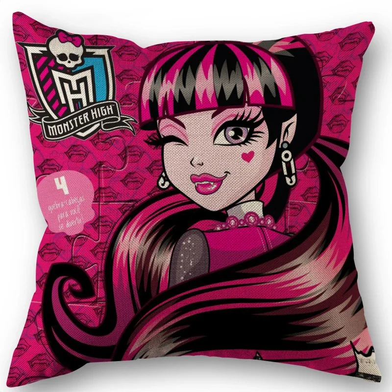 Monster High Fashion Girl Pillowcase Bedroom Home Decorative Cover 45x45cm Square Pillow Cases Cotton Linen Fabric No Fade