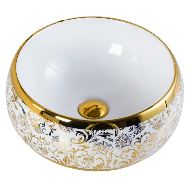 

Electroplating art basin, gold wash basin, gold ceramic sanitary ware table basin, round wash basin basin