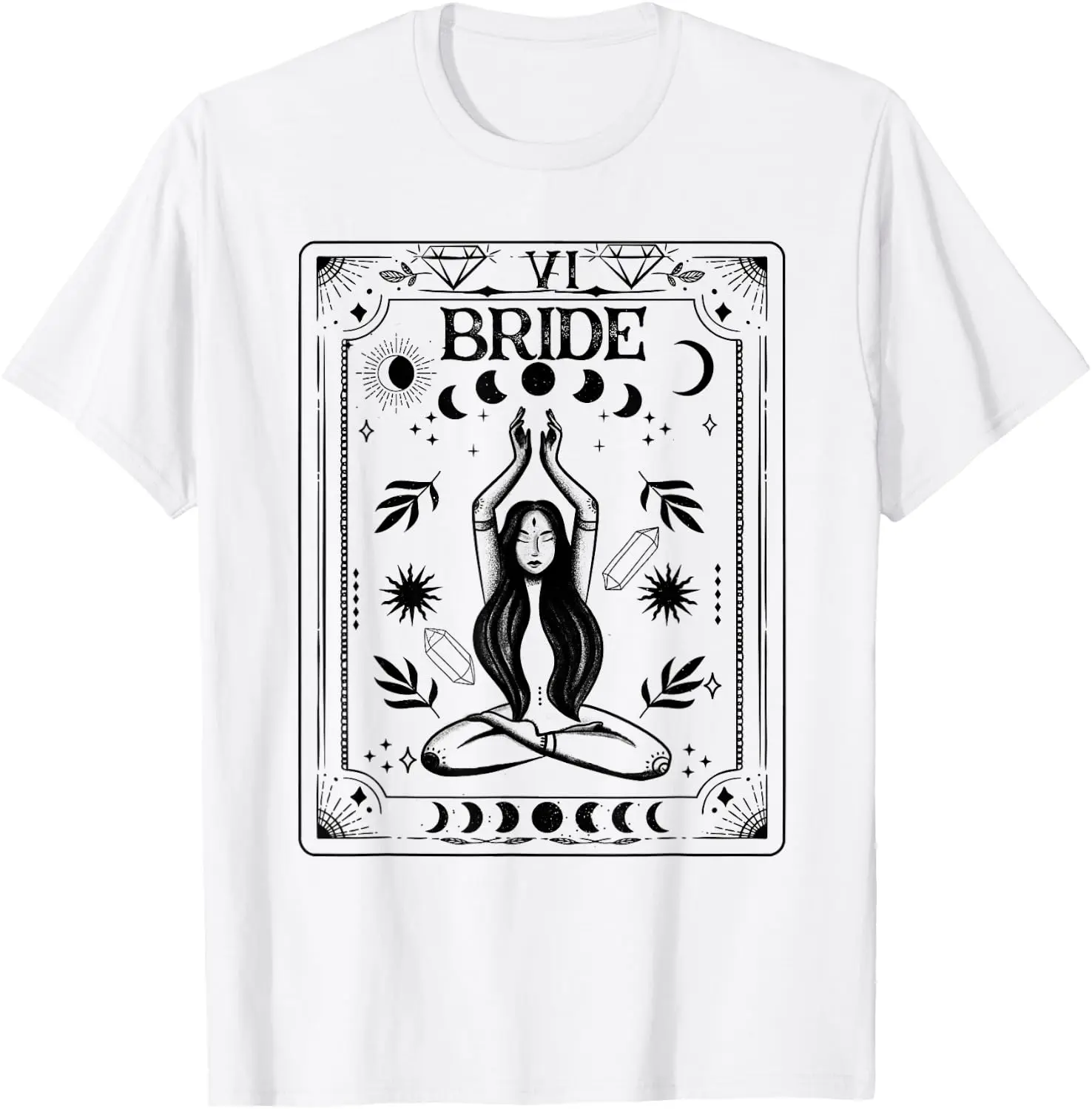 Witchy Bride Coven Tarot Celestial Gothic Bachelorette Party T-Shirt 100% Cotton Trendy Y2K Short-Sleeve Tee-Soft, Quick-Drying,