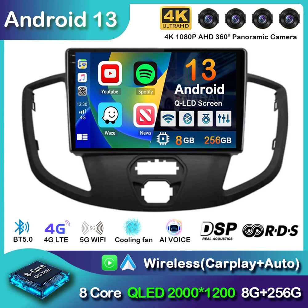 

Android 13 Carplay Auto Car Radio For Ford Transit 2015 2016 2017 2018 Multimedia Video Player GPS Stereo 2din WIFI+4G Head Unit