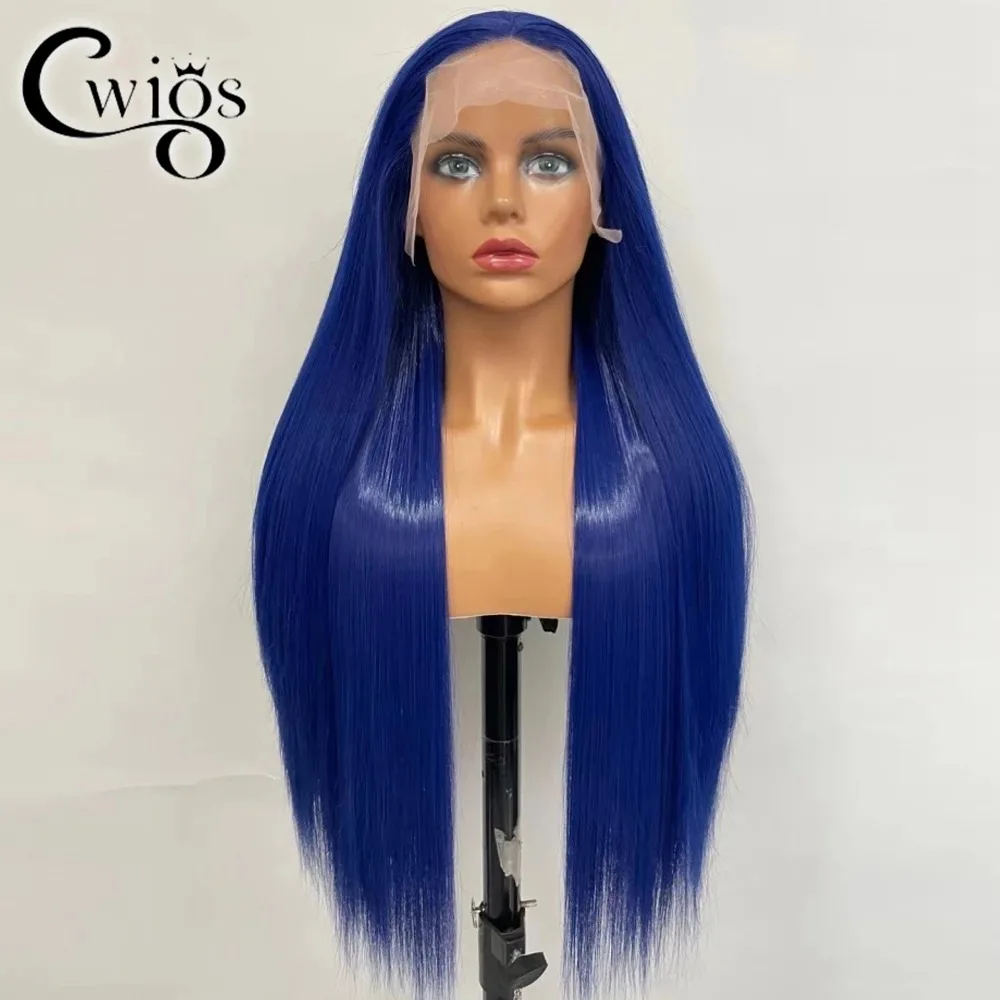 CWIGS Blue Color Synthetic 13x4 Lace Front Wig Long Straight Heat Resistant Fashion Hairline for Black Women Drag Queen Cosplay