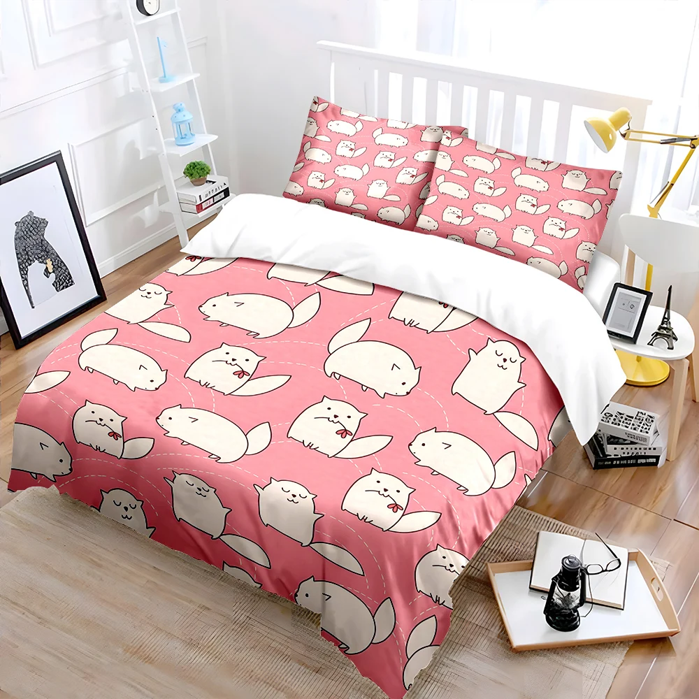 

Cute Cartoon Cats Pink Pattern Print Bedding Set 1 Duvet Cover 2 Pillowcases for Adult and Children Luxury Gift Full Size