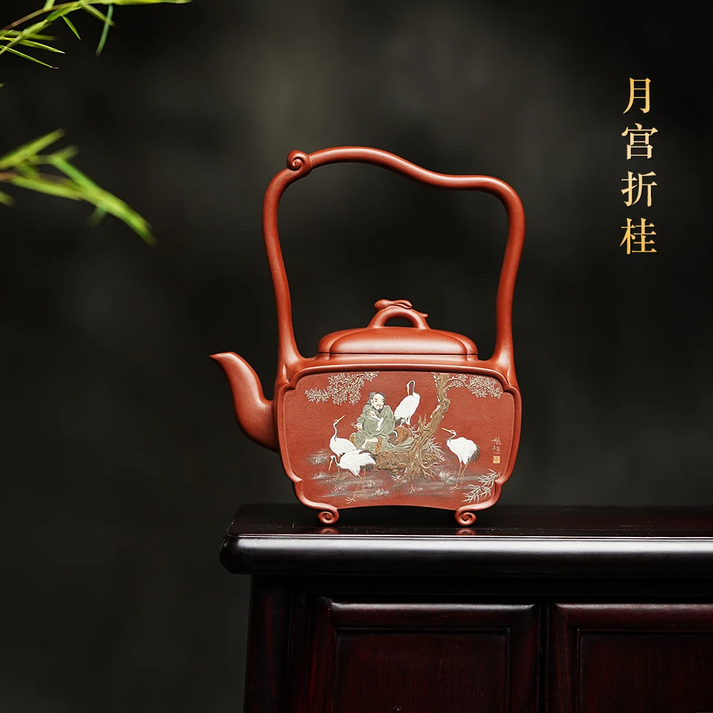 |pot famous national worker fan Qianwen pure manual Zhang Heng mud painted raw ore bottom trough lifting beam teapot