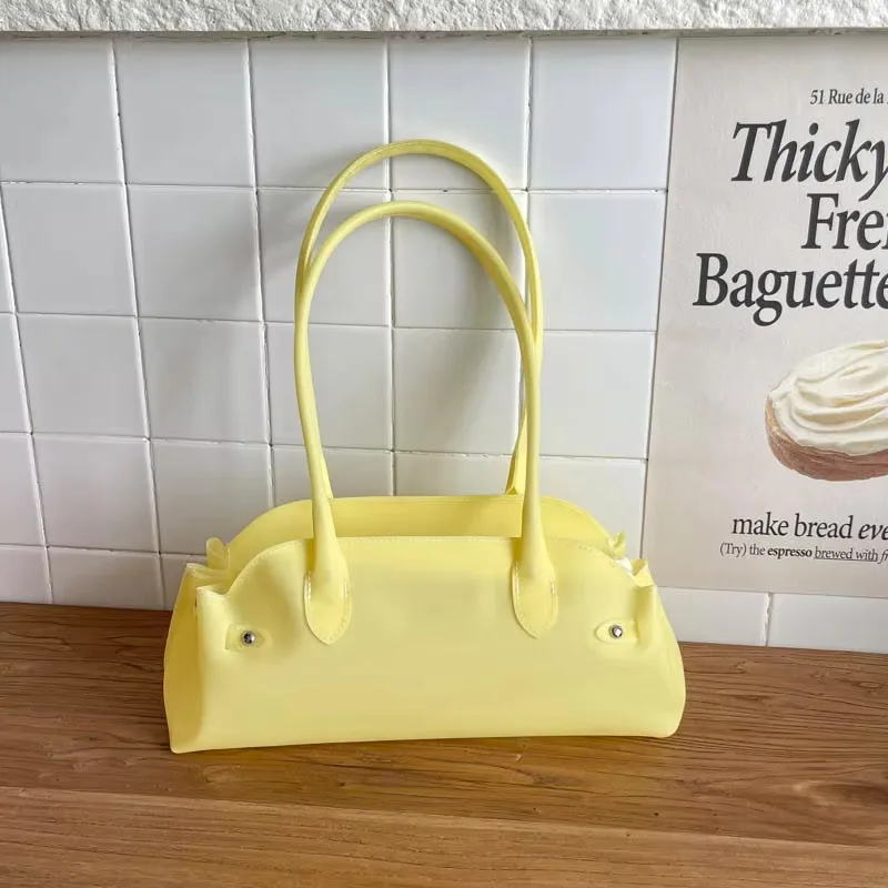 Trendy Ladies Casual Handbag Y2K Jelly Shoulder Bag for Women Solid Color PVC Underarm Bag Minimalist Bright Color Tote